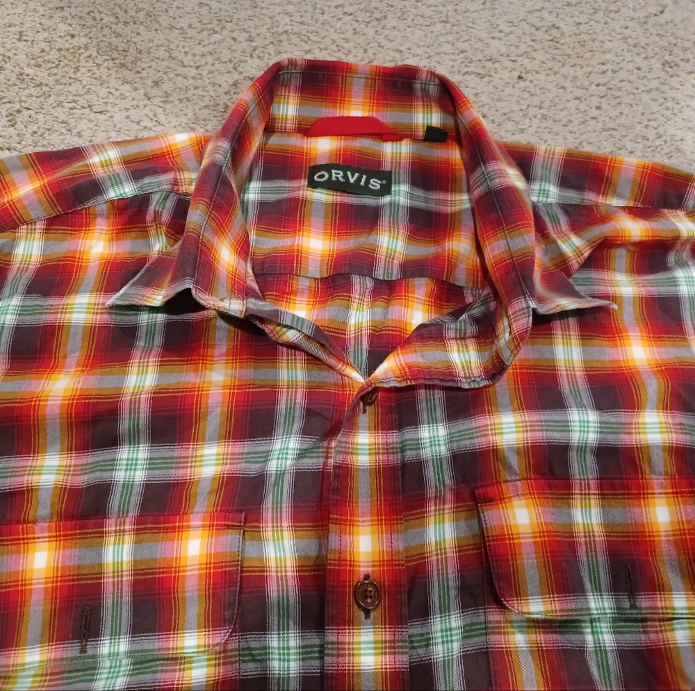Orvis Men's Vibrant Plaid Shirt Lightweight Long Sleeved, Buttondown - Size L